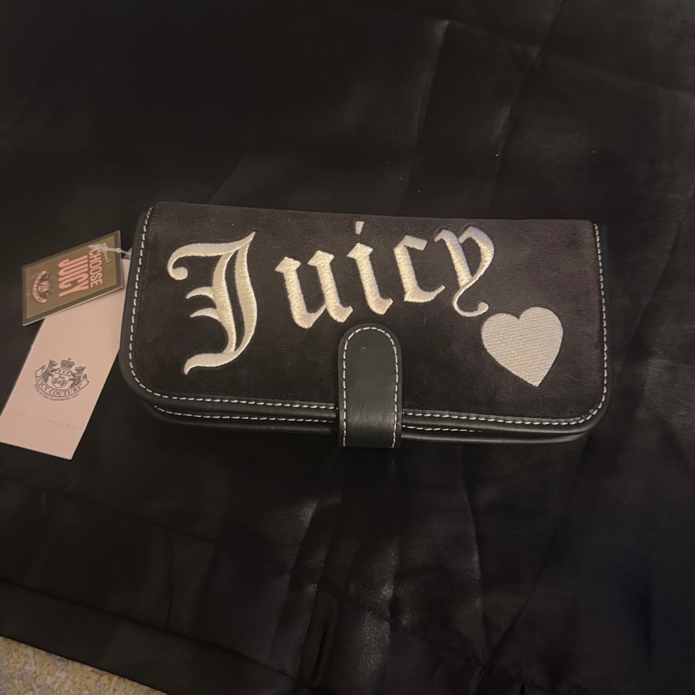 Y2K black Vintage Juicy Couture makeup cosmetic bag and brushes